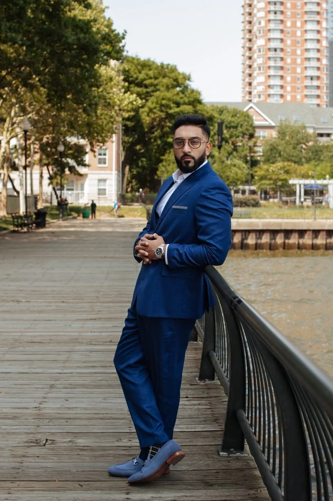 Chirag Shah, commercial real estate broker, in a navy suit